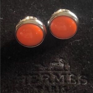 Hermes Hermès Eclipse Earrings in Silver and Orange Metal for Women